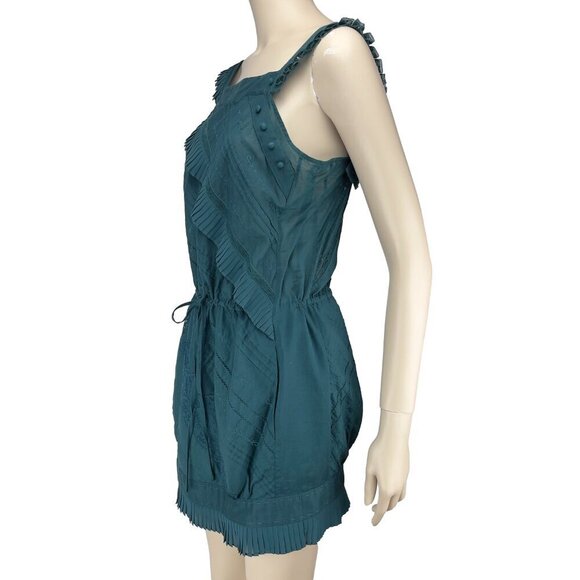 BCBGMAXAZRIA Runway Embroided Fairy Boho Frill Green Drawstring Waist Dress XXS - Picture 4 of 10